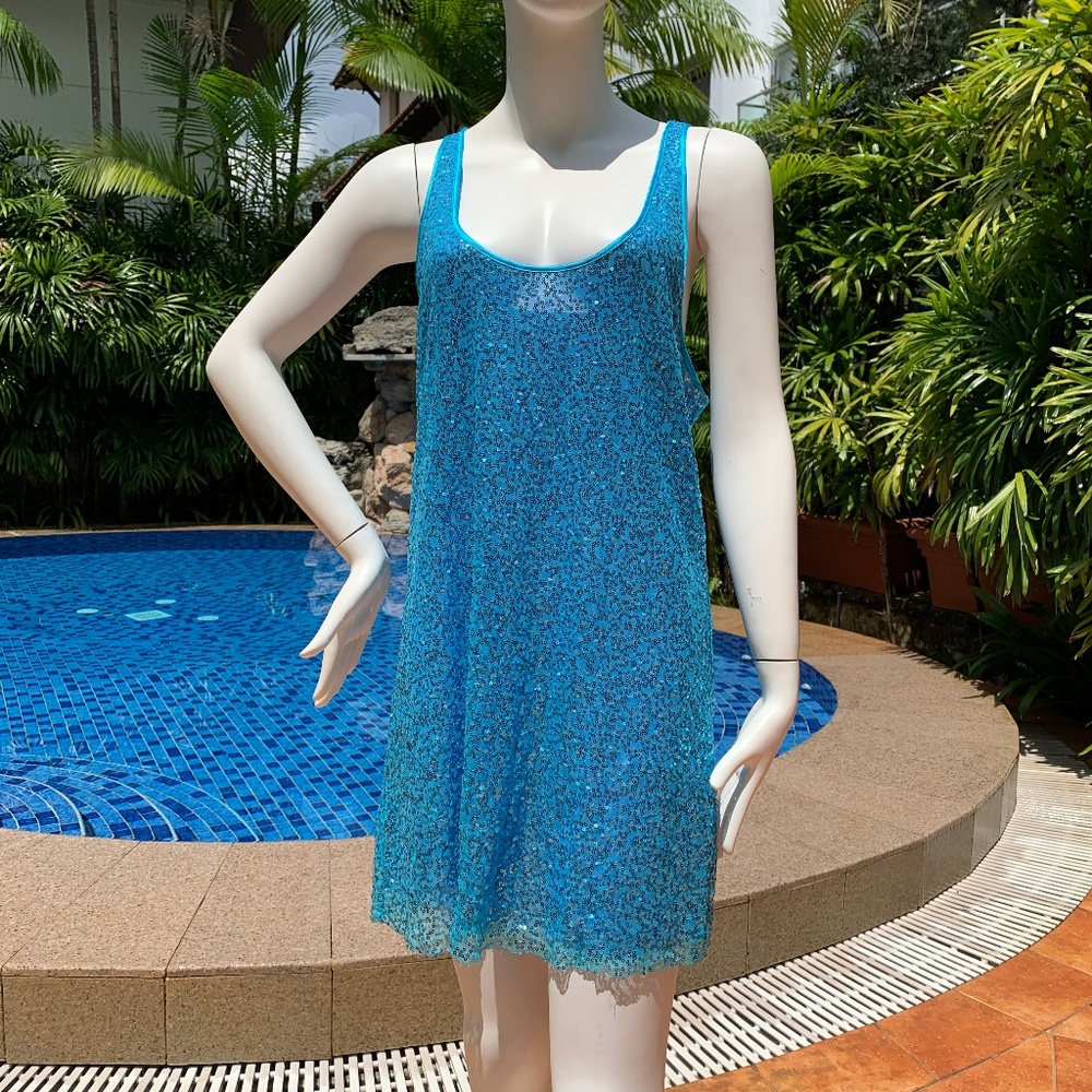 Victoria's Secret Blue Sparkly Slip Negligee, Size Large, Blue Sequins, Shimmery